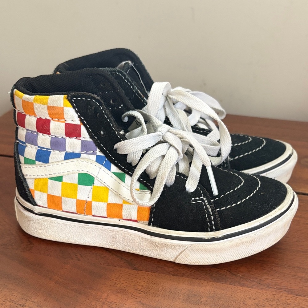 Vans Kids High-Top Sneakers - Black and Multicolor Checkered